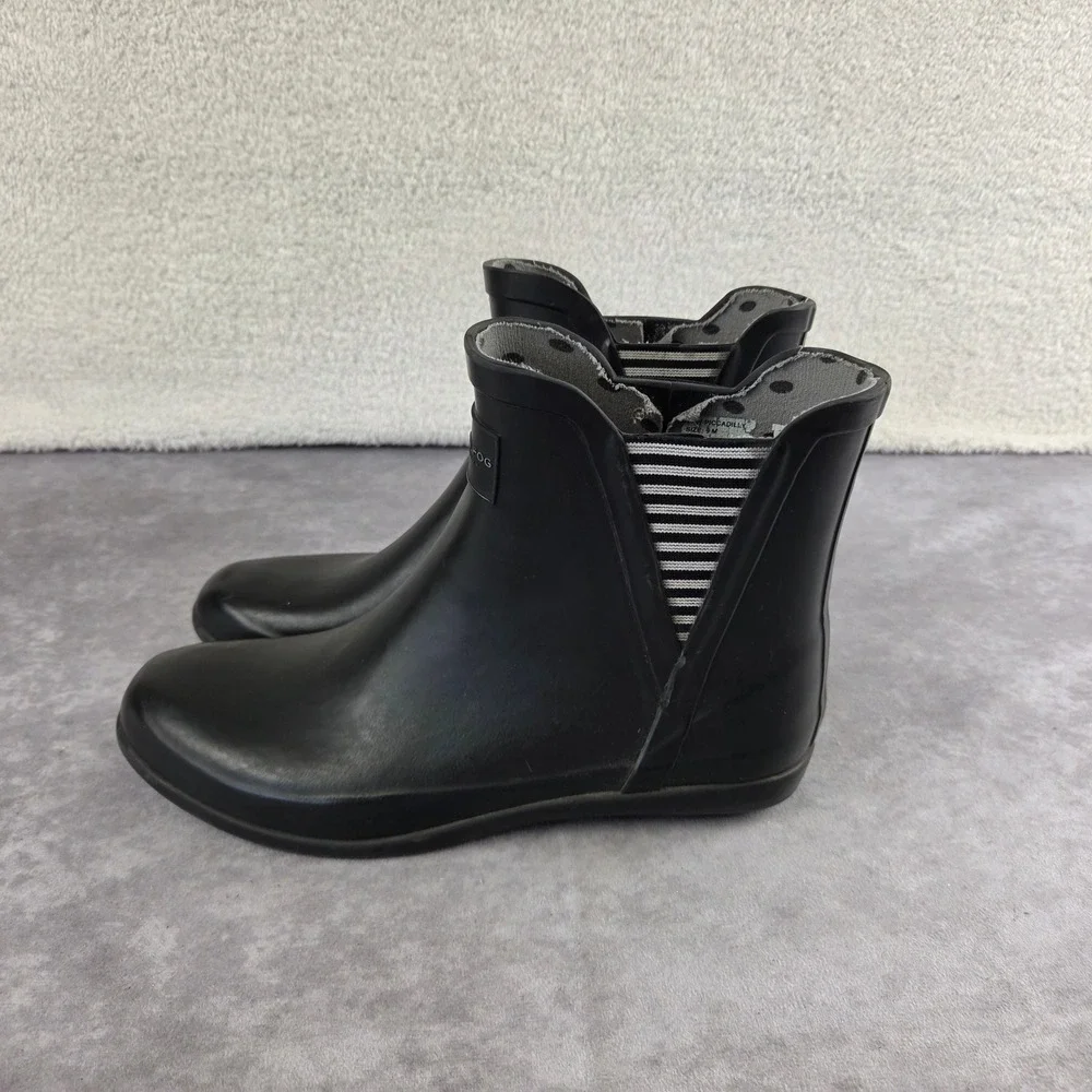 London Fog Piccadilly Black Rubber Rain Boots Striped Goring HKF00 Mens 9M